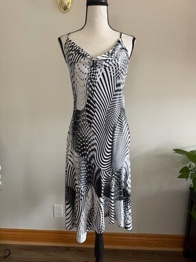 Joyce Leslie Black & White Optical-Print Slip Midi Dress